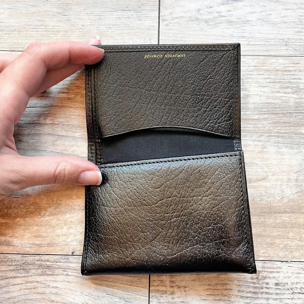 Vintage Shrunken Cowhide Trifold Wallet Black Genuine Leather